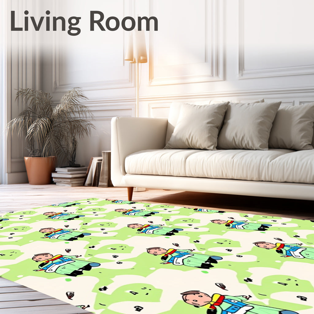 Light Green Cartoon Child Character Rug