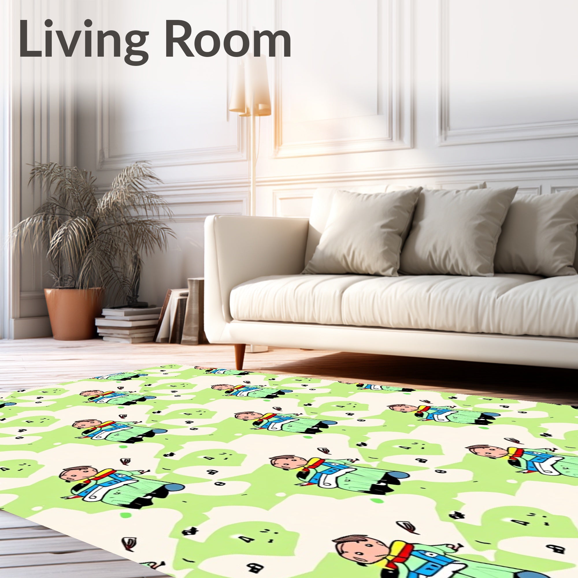 Light Green Cartoon Child Character Rug