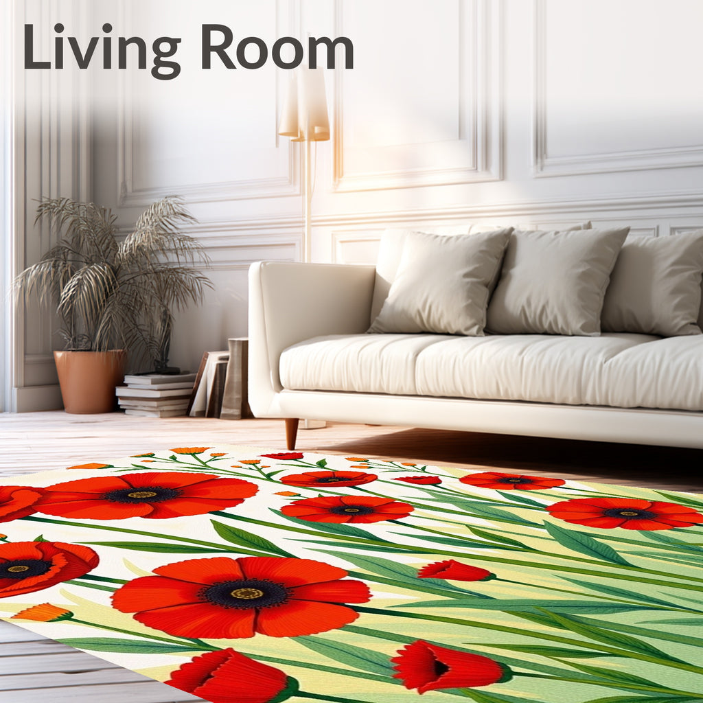 Vibrant Red Poppy Meadow Garden Rug