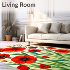 Vibrant Red Poppy Meadow Garden Rug