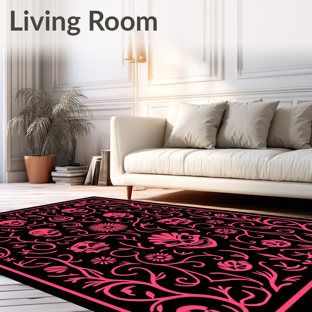 Pink Skulls Floral Vines Arrangement Rug