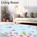 Pink Blossom Butterfly Garden Scenery Rug