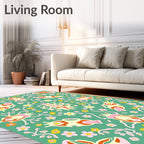 Whimsical Floral Bugs Green Rug