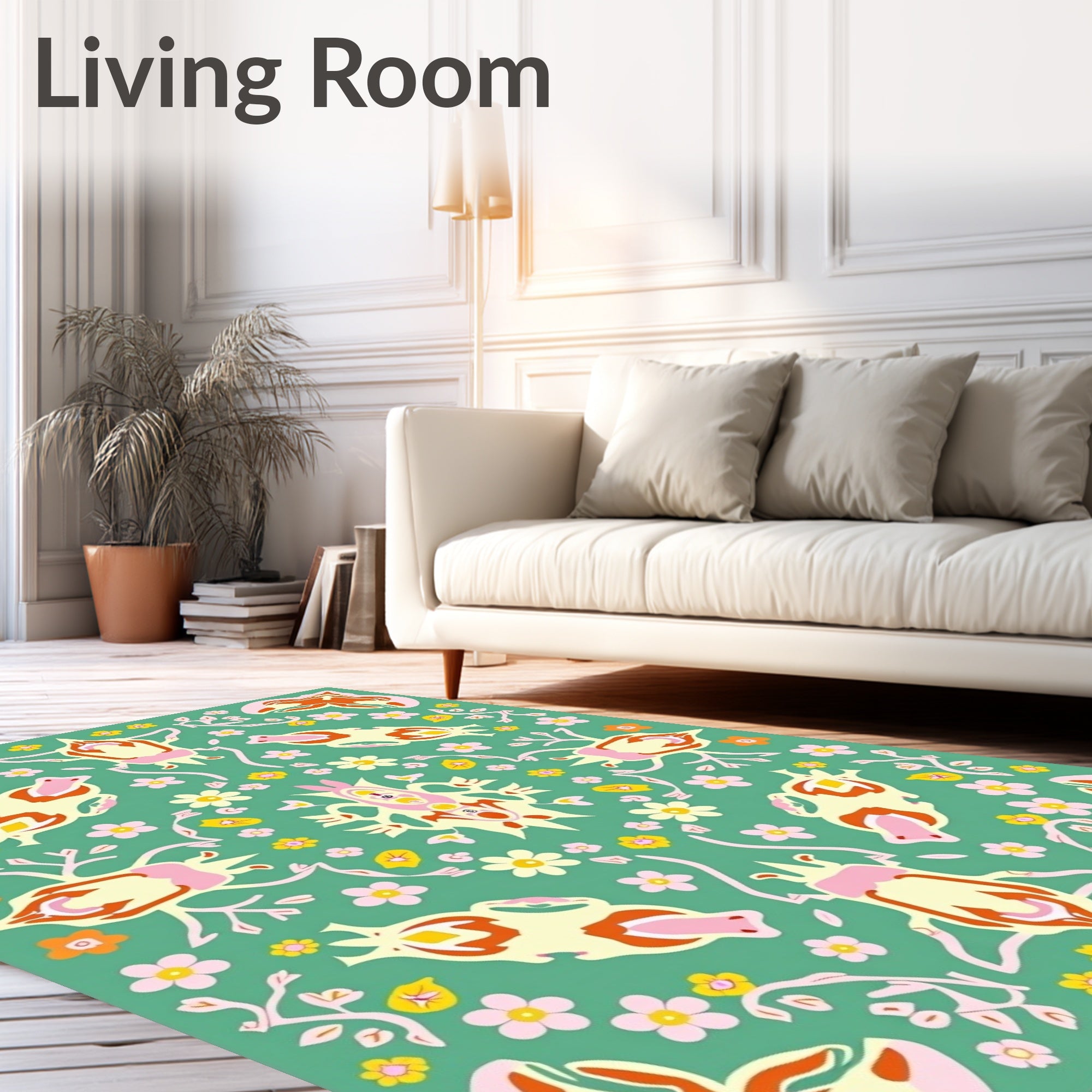 Whimsical Floral Bugs Green Rug