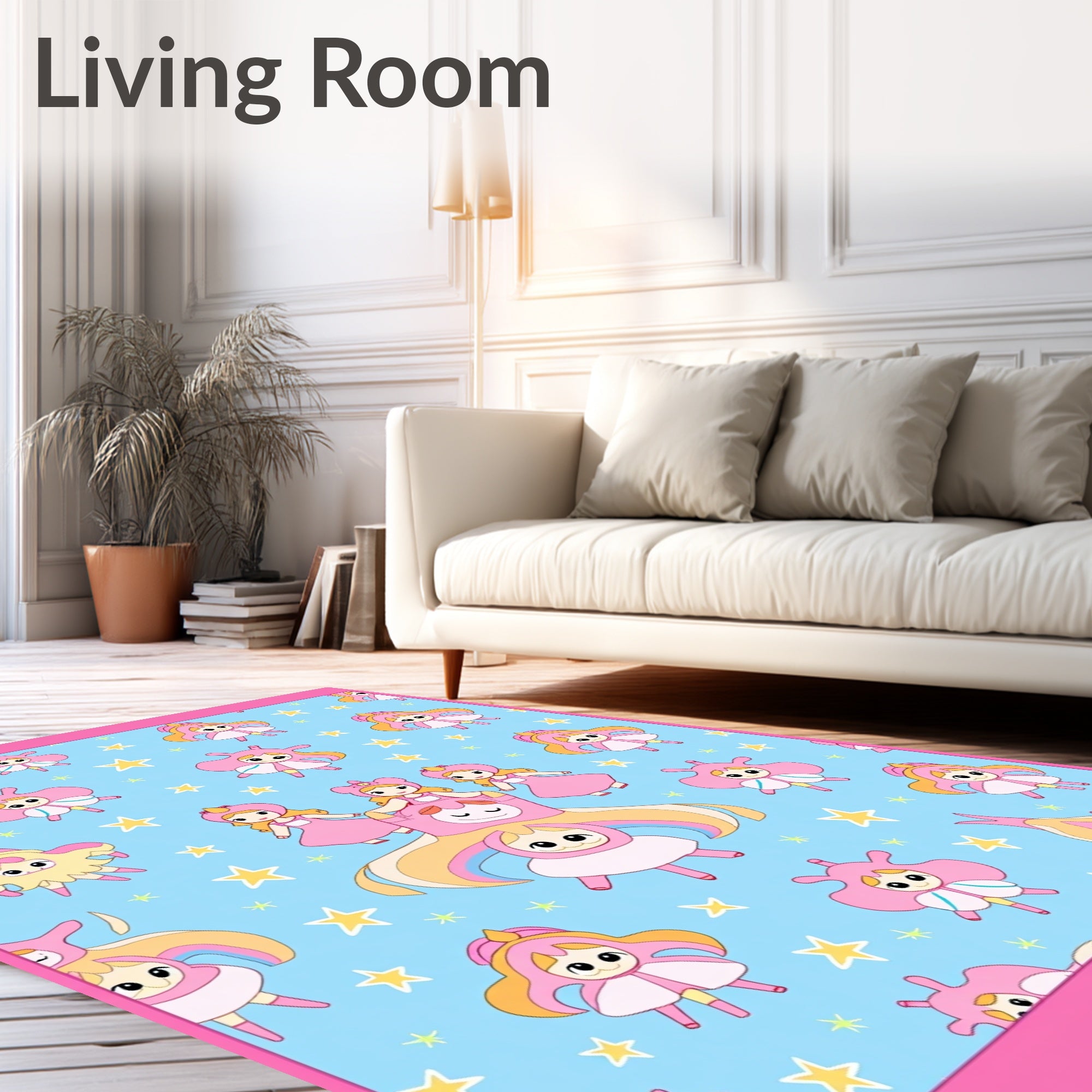 Cute Pink Princess Stars Blue Background Rug