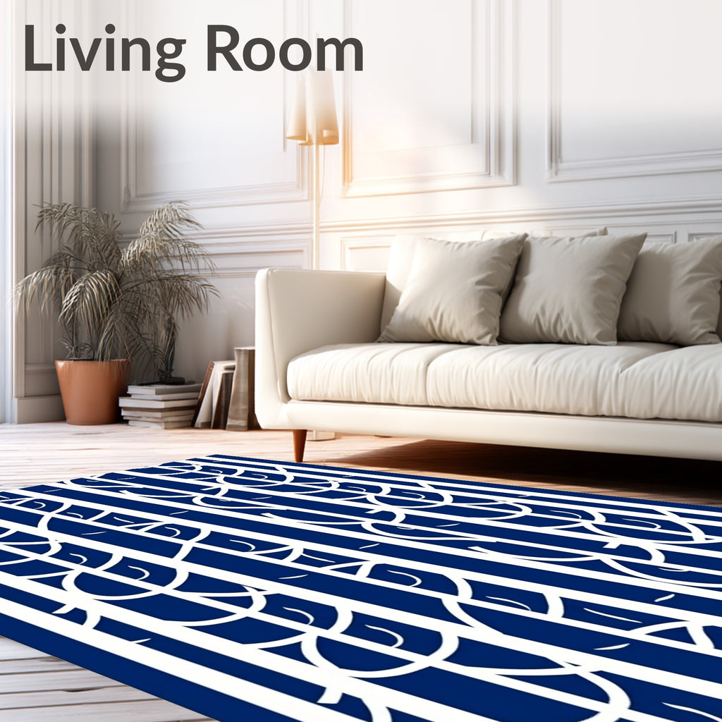 Deep Blue White Abstract Vertical Stripes Rug