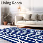 Deep Blue White Abstract Vertical Stripes Rug