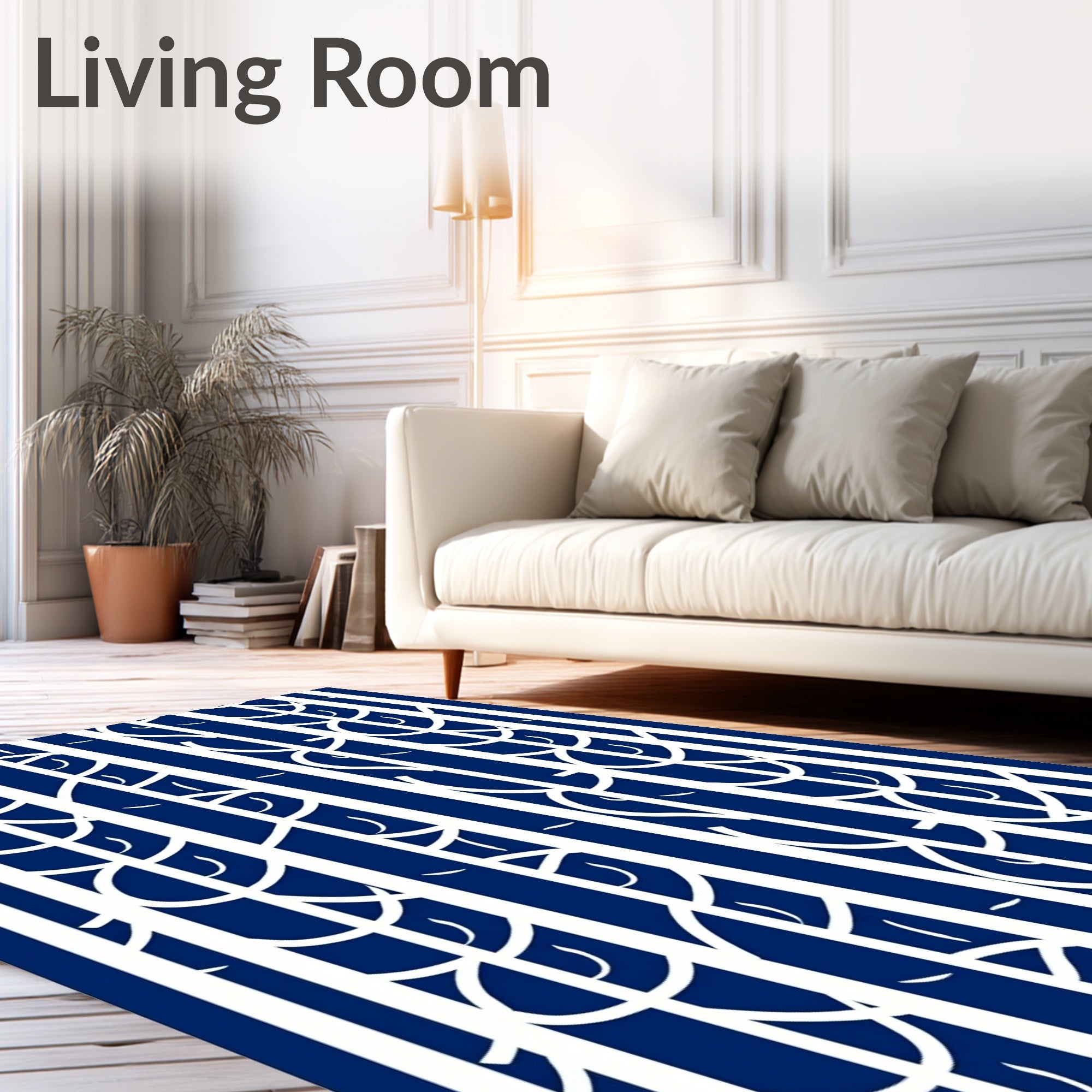 Deep Blue White Abstract Vertical Stripes Rug