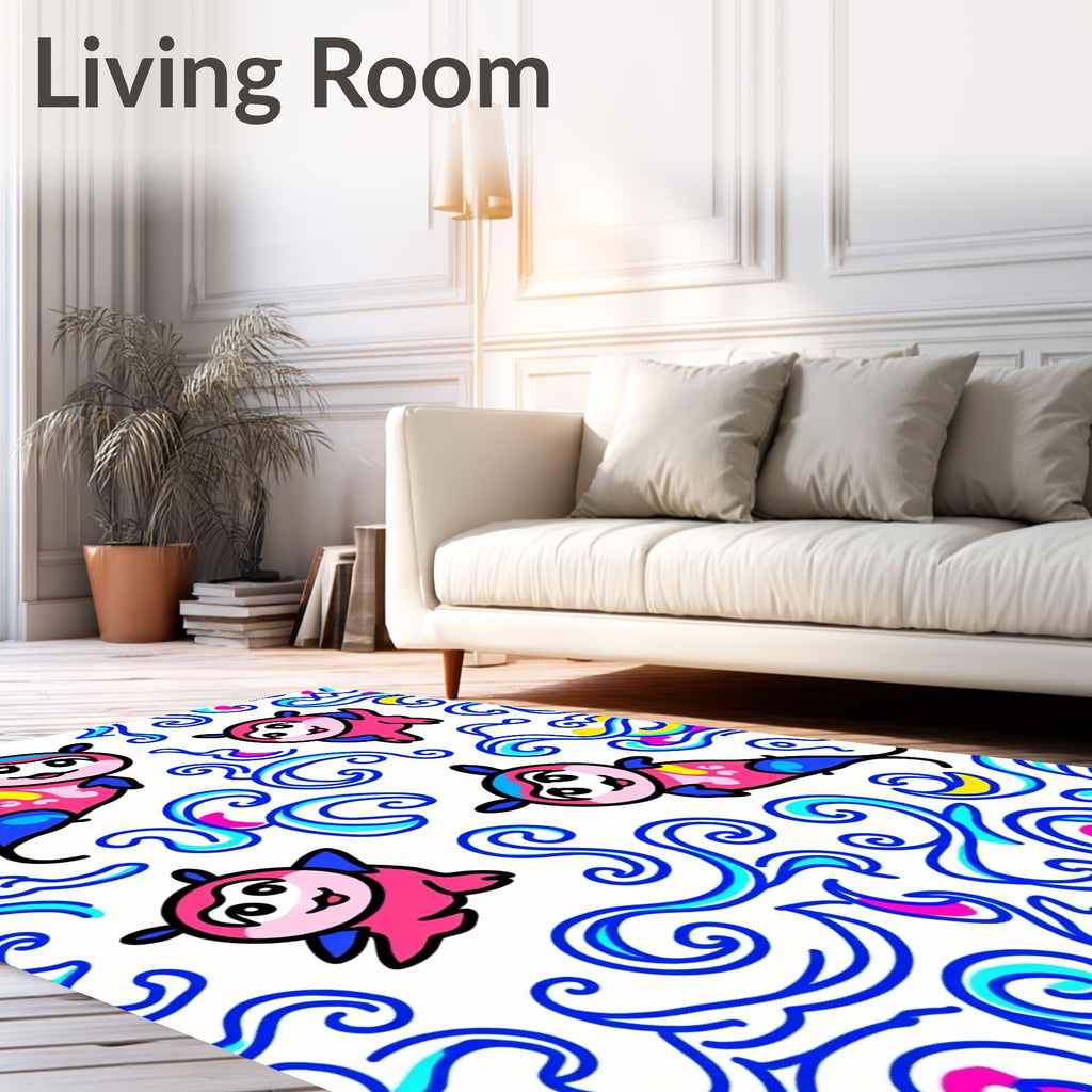 Playful Pink Critters Blue Swirls Rug