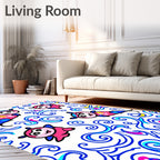 Playful Pink Critters Blue Swirls Rug