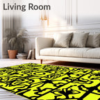 Bold Yellow Black Abstract Interlocking Shapes Rug