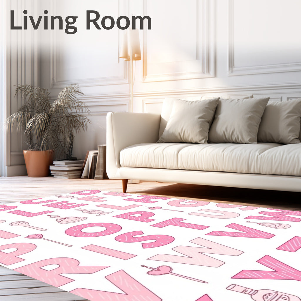 Pink Alphabet And Icons Whimsical Rug