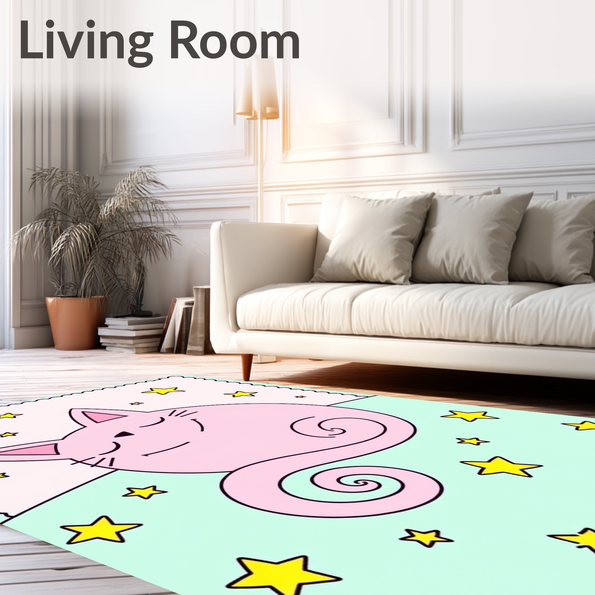 Pink Dreamy Cat Starry Night Rug