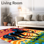 Vibrant Black Horse Psychedelic Swirl Rug