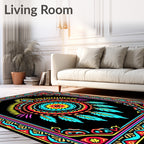 Vibrant Feather Mandala Black Rug