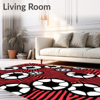 Dynamic Red Soccer Ball Graphic Rug
