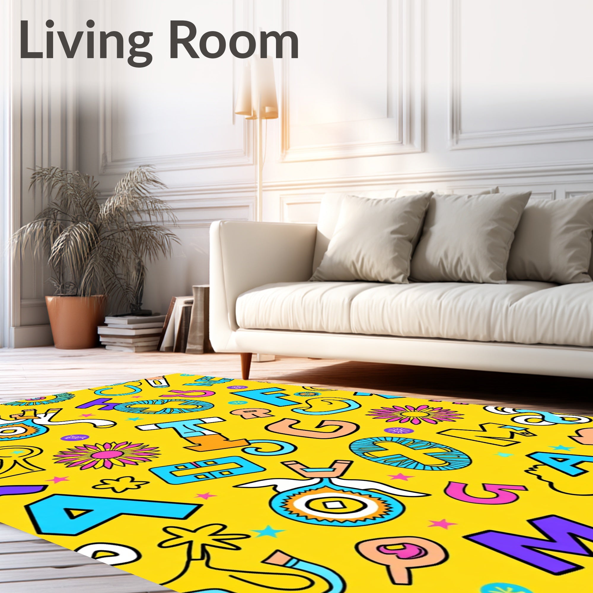 Whimsical Alphabet Flowers Retro Collage Rug