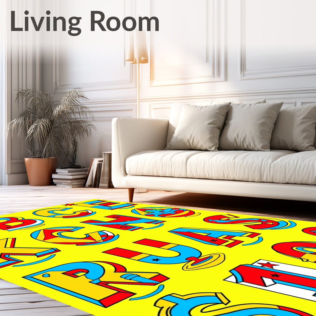 Bold Red Yellow Blue Alphabet Graphic Rug