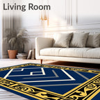 Navy Blue Bordered Geometric Diamond Rug