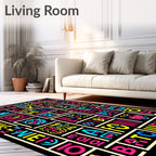Bold Neon Alphabet Characters Collage Rug