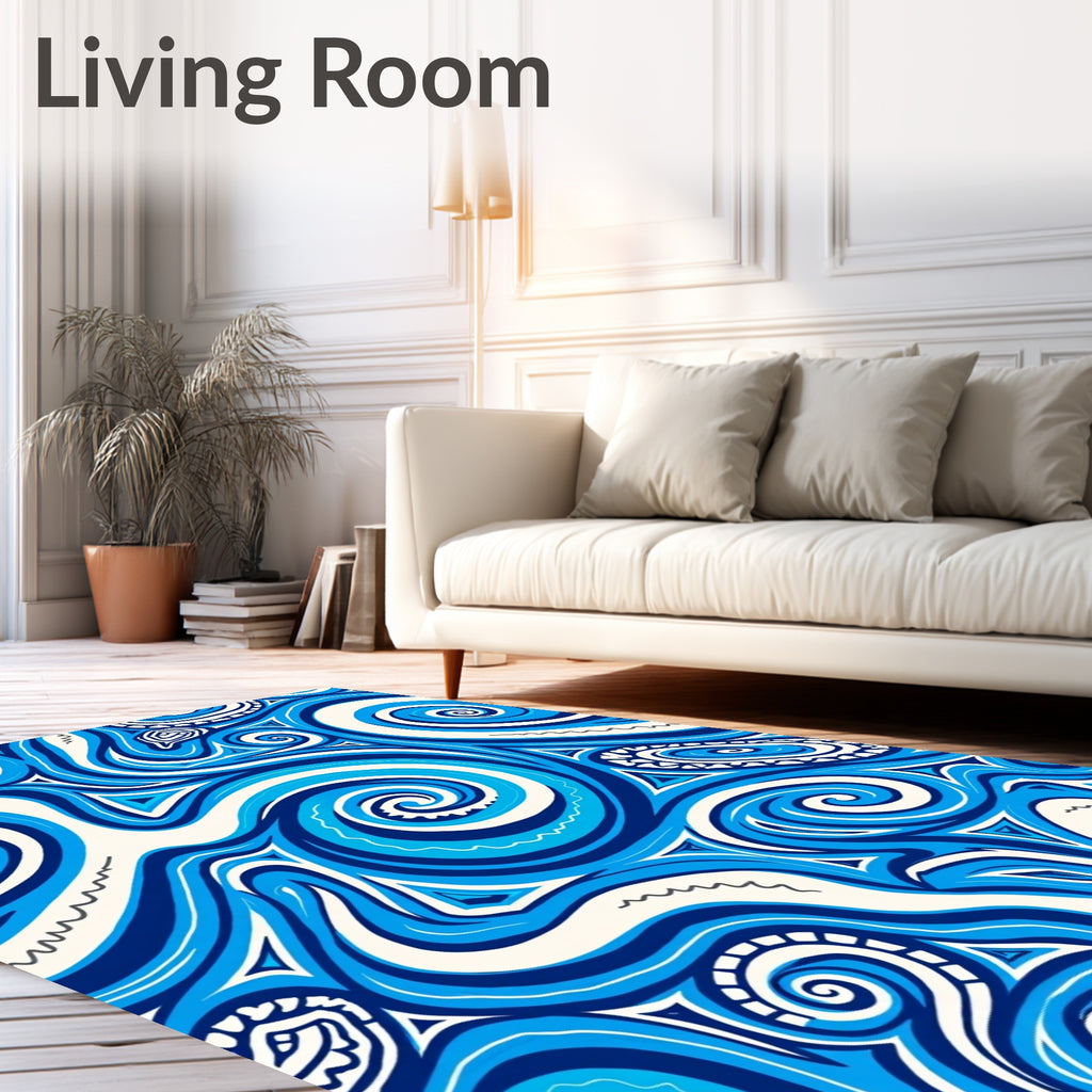 Deep Blue Swirl Abstraction Rug