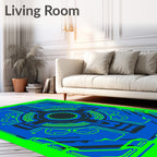 Bright Neon Blue Geometric Schematic Rug