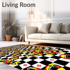Red yellow cartoon racing characters checkerboard Rug