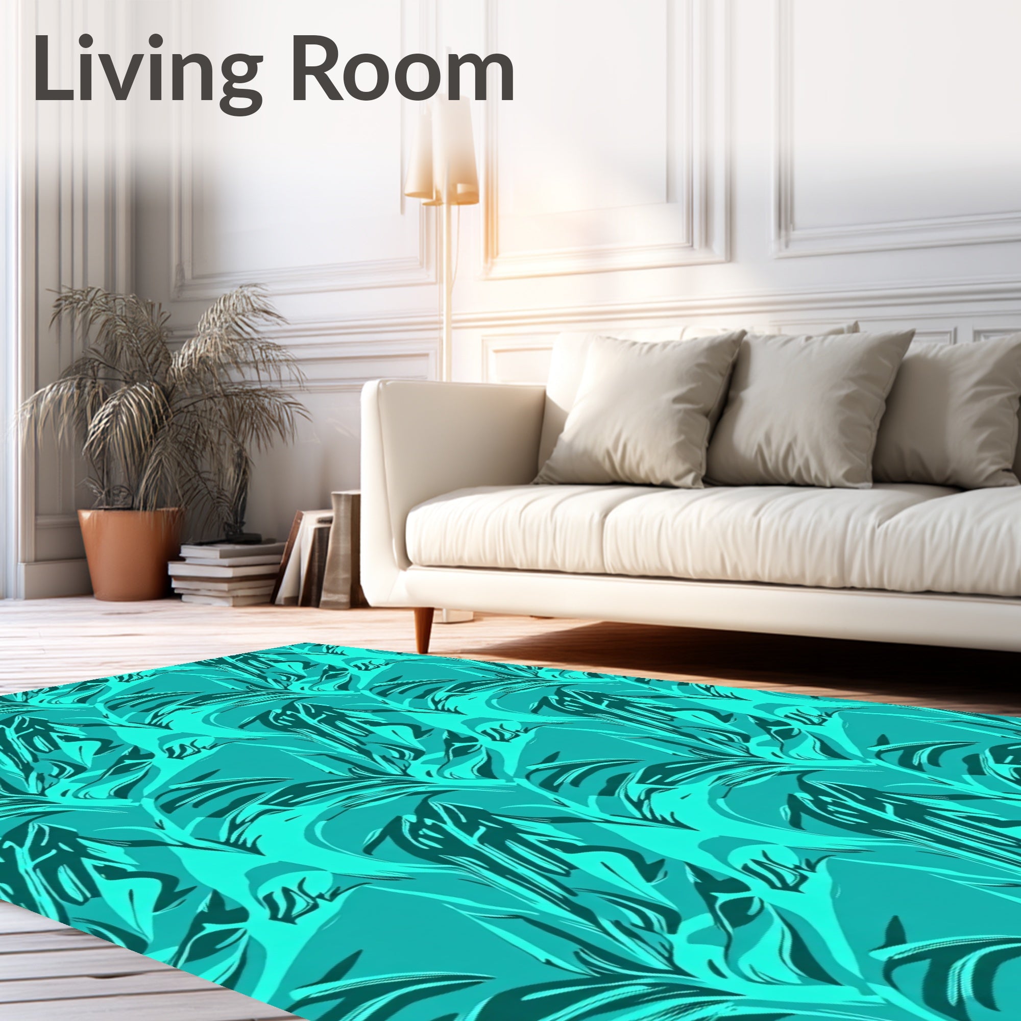 Aqua Abstract Tropical Leaf Rug