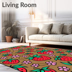 Whimsical Red Strawberry Pink Flower Garden Rug