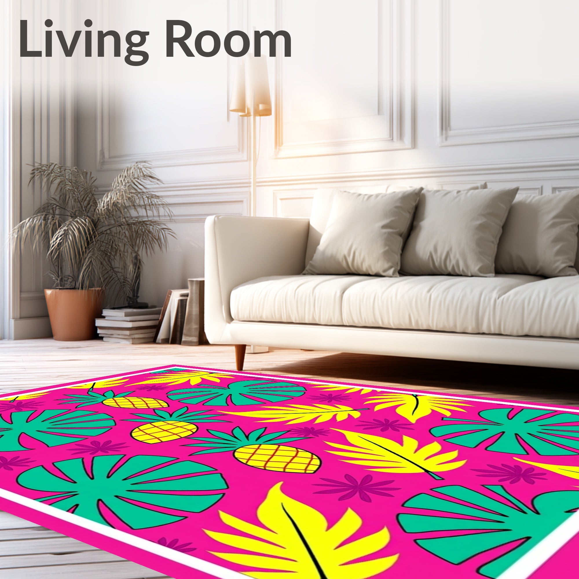 Vibrant Pink Pineapple Tropical Foliage Rug