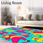Whimsical Animals And Letters On Teal Rug