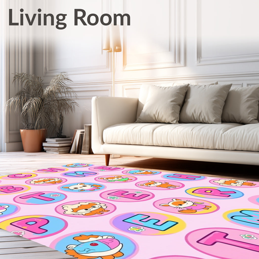 Whimsical Pink Alphabet Animals Medley Rug
