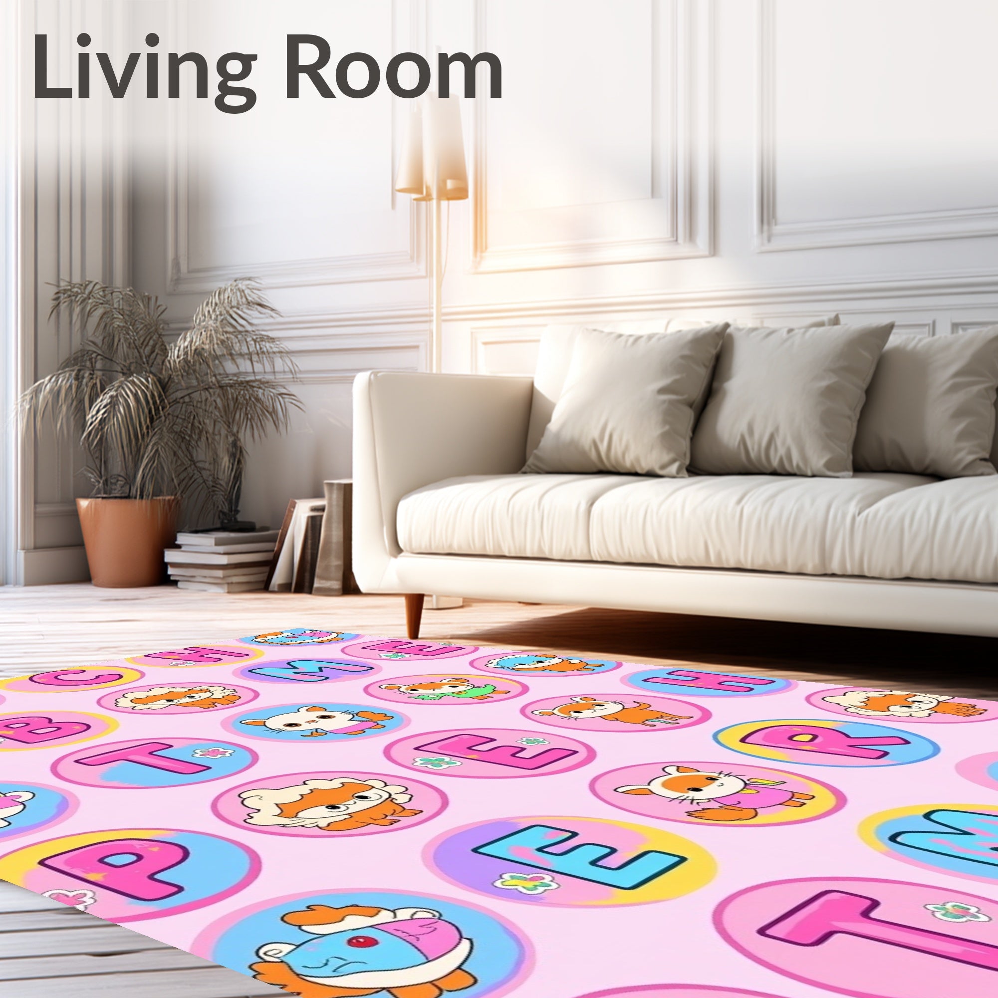 Whimsical Pink Alphabet Animals Medley Rug