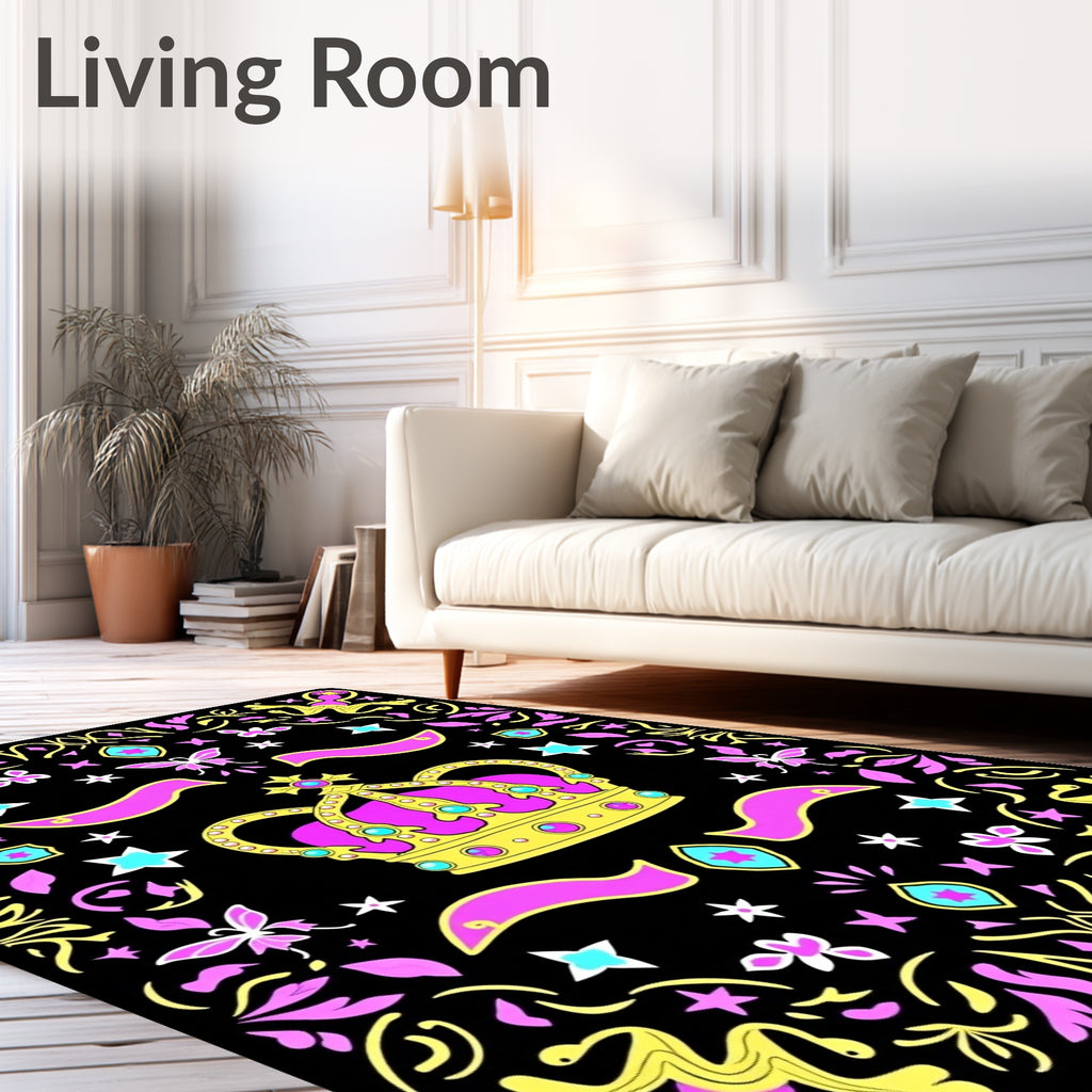 Bold Pink Yellow Crown Starburst Rug