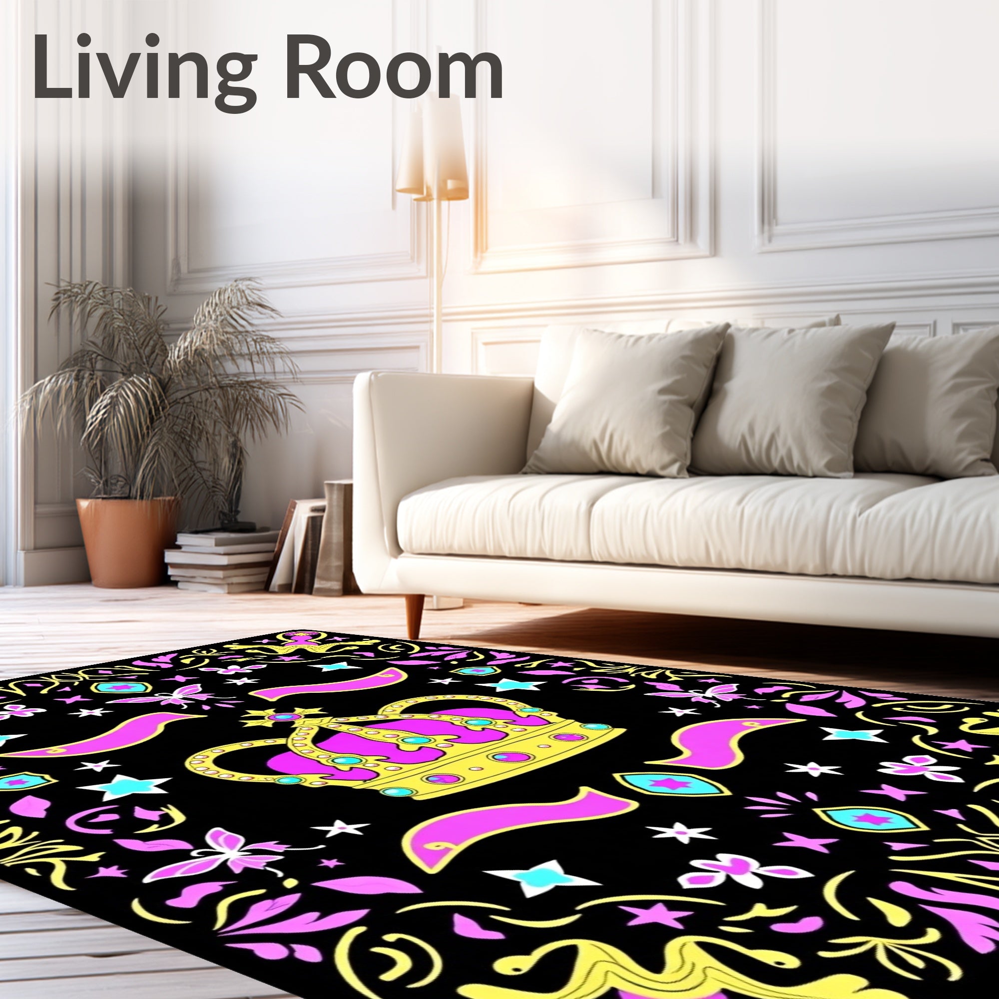 Bold Pink Yellow Crown Starburst Rug