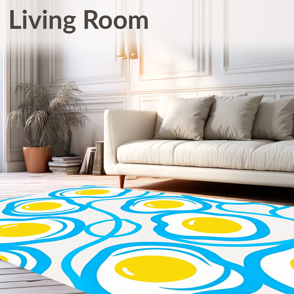 Whimsical Blue Sunny Side Up Egg Rug