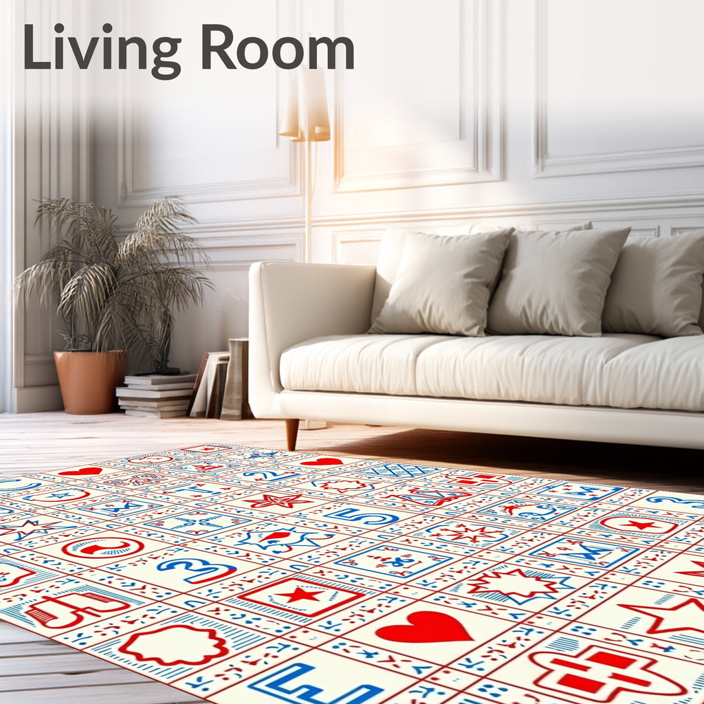 Red White Blue Graphic Geometric Icons Rug
