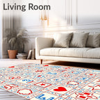 Red White Blue Graphic Geometric Icons Rug