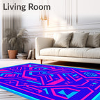 Vibrant Blue Pink Geometric Circuit Rug