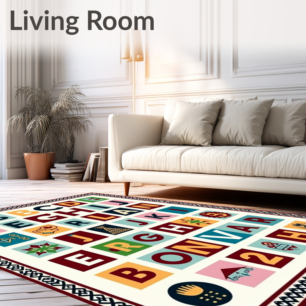 Alphabet blocks with colorful border Rug