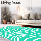 Turquoise White Flowing Wave Lines Rug