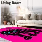 Black Feline Pink Clover Accents Rug