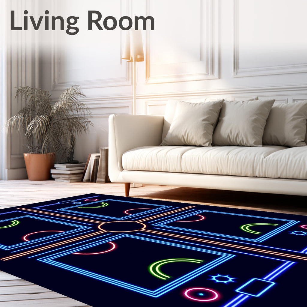 Neon Grid Square Abstract Rug