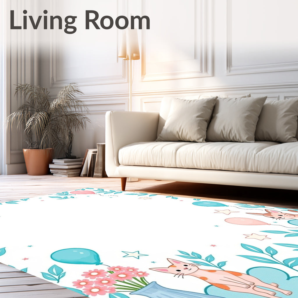 Playful Kittens Balloons Floral Branches Rug