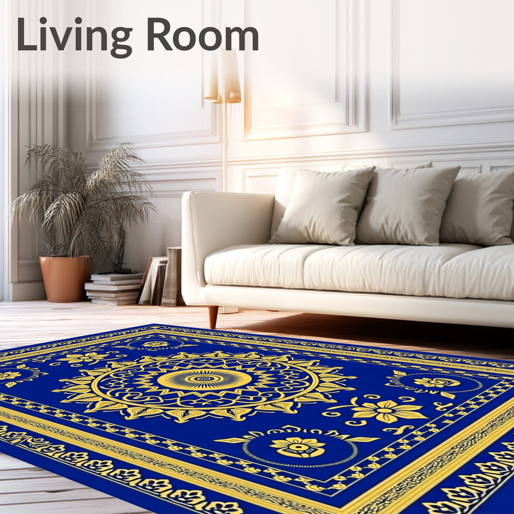 Royal Blue Yellow Ornate Mandala Rug