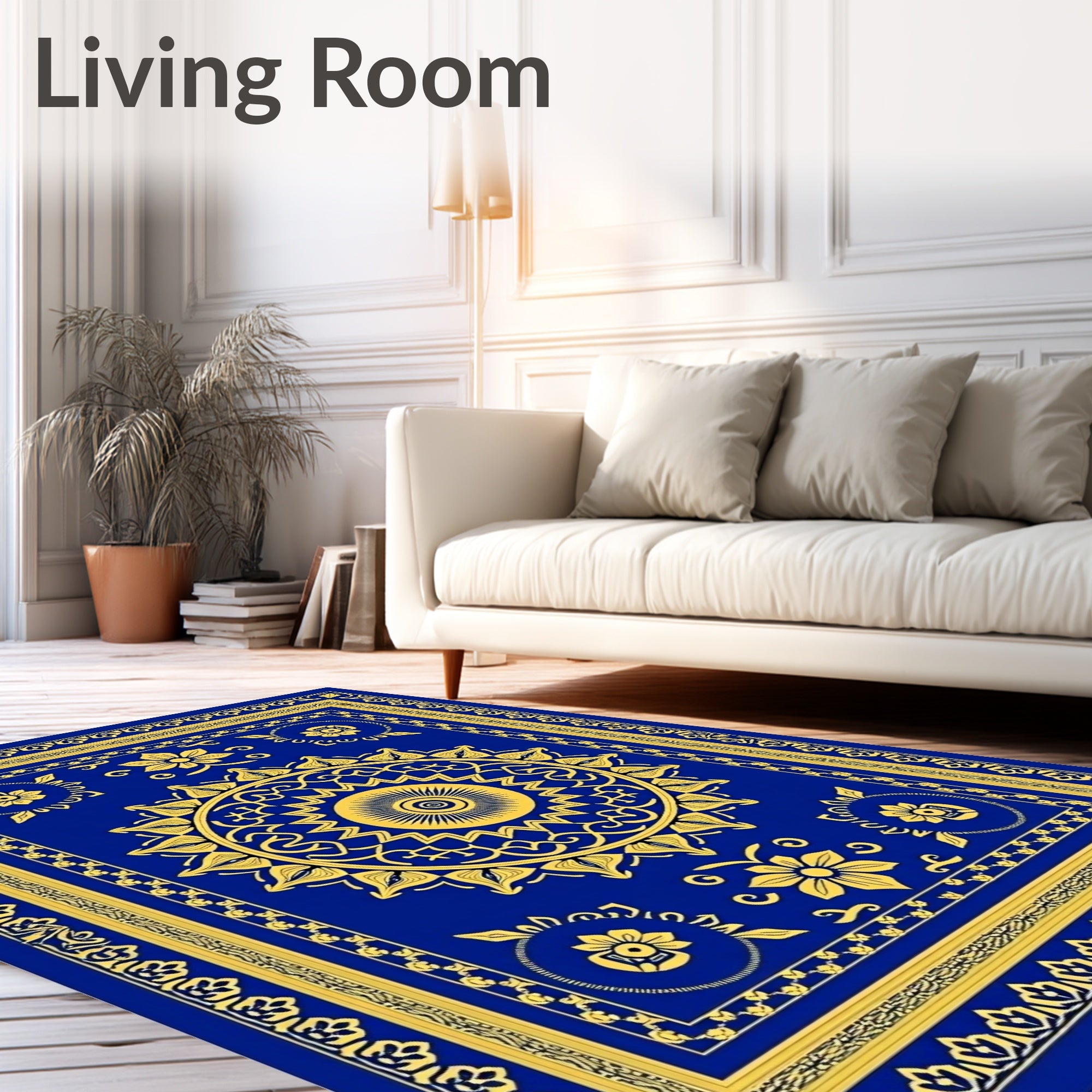 Royal Blue Yellow Ornate Mandala Rug