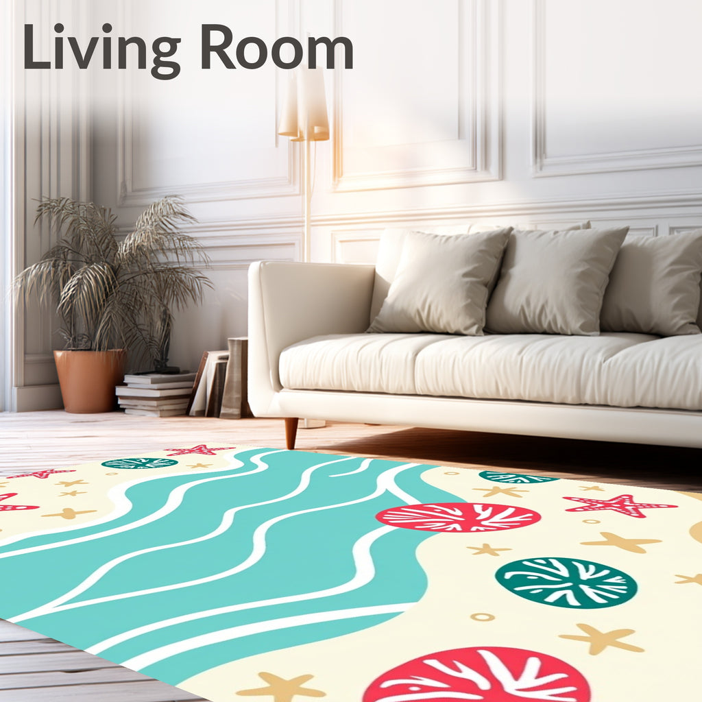 Red White Blue Starfish Sea Shells Rug