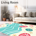 Red White Blue Starfish Sea Shells Rug