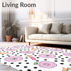 Whimsical Pink Flower Polka Dot Rug