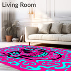 Vibrant Pink Cyan Skull Foliage Rug